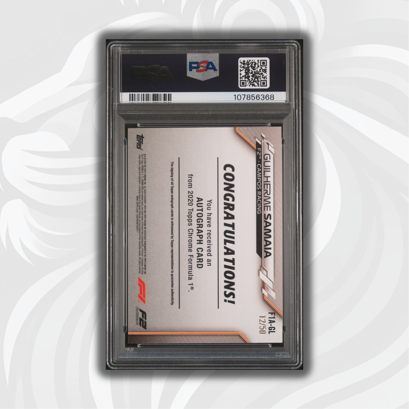 PSA 8 - 12/50 Auto - Guilherme Samaia #F1A-GL - Topps Chrome 2020 - Gold Wave (POP1)