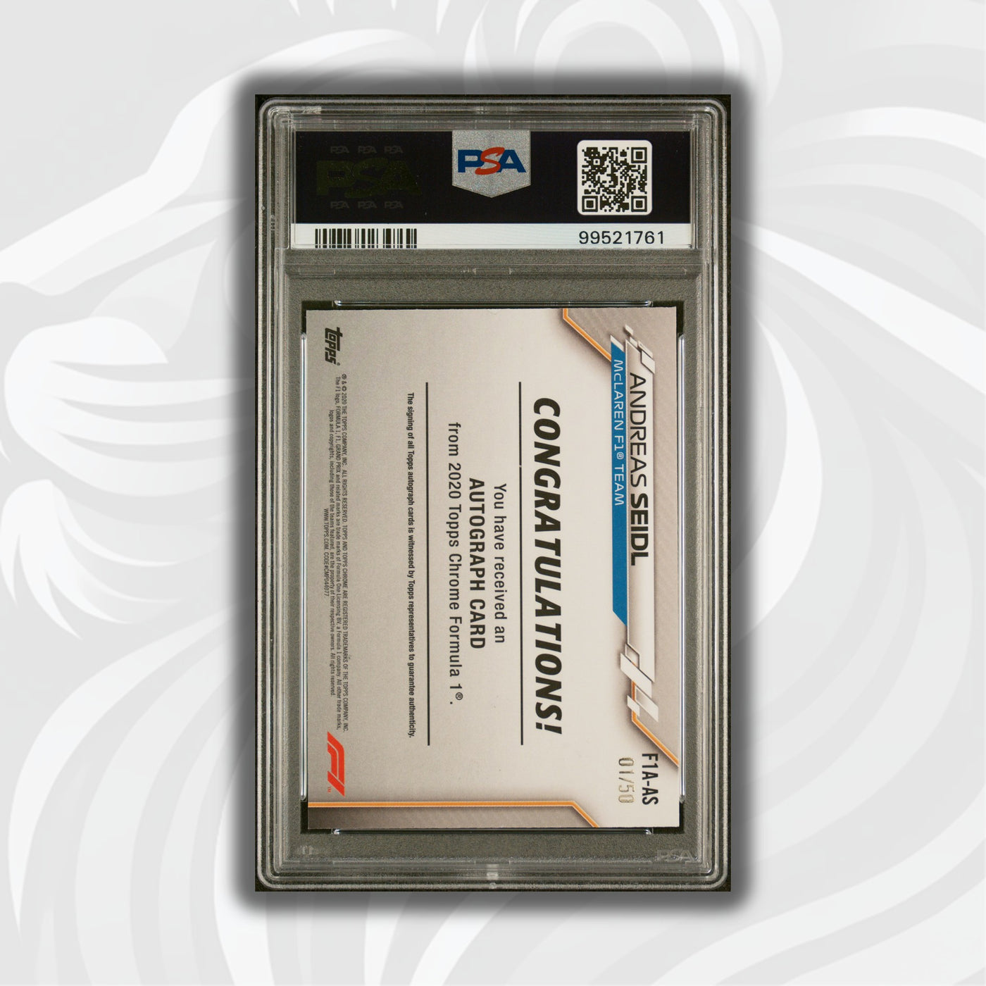 PSA 7/9 - 01/50 Auto - Andreas Seidl #F1A-AS - Topps Chrome 2020 - Gold Wave (POP1)