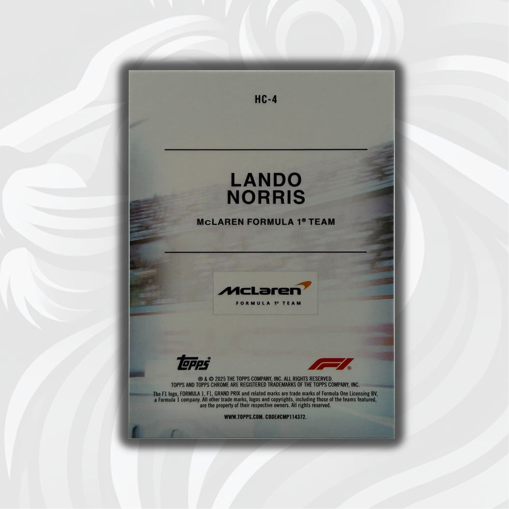 Lando Norris #HC-4 - 2025 Topps Chrome F1 - Helmet Collection - Back
