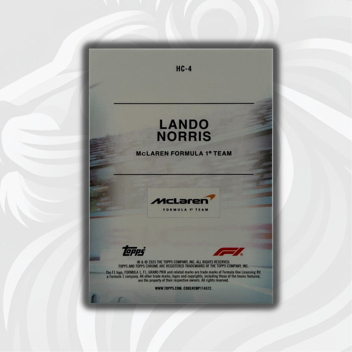 Lando Norris #HC-4 - 2025 Topps Chrome F1 - Helmet Collection - Back