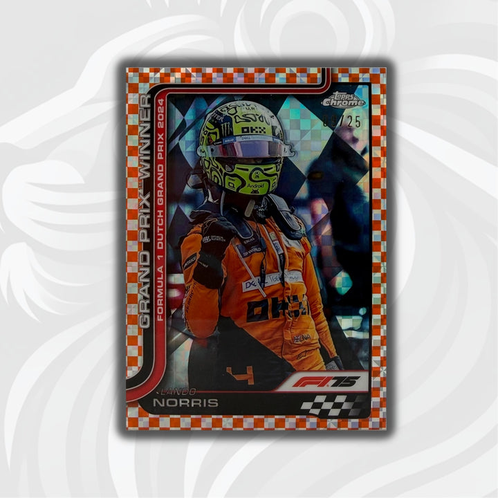 03/25 Lando Norris #107 - 2024 Topps Chrome F1 - Orange Checker Refractor - Front