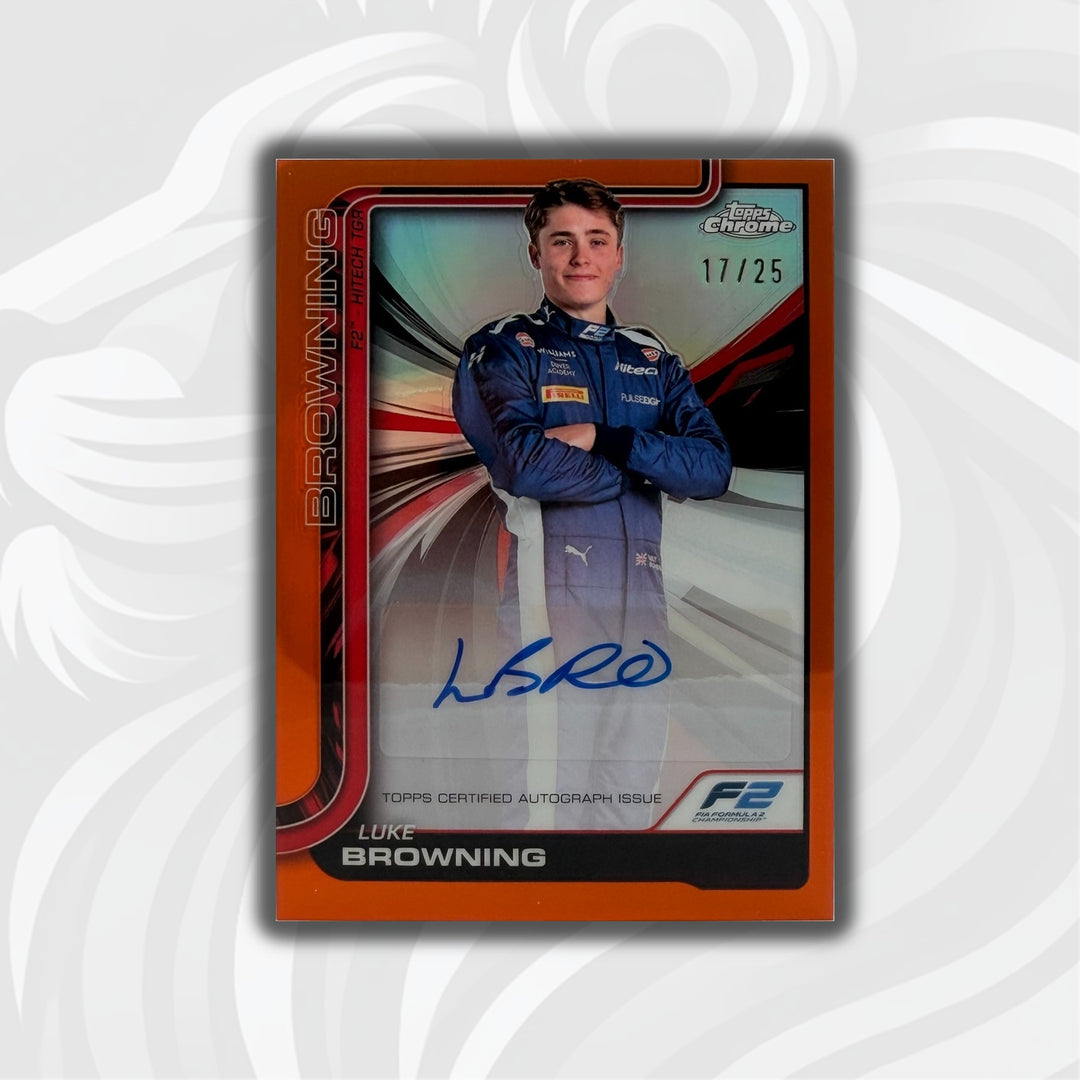 17/25 Luke Browning - 2025 Topps Chrome F2 - Orange Refractor Auto - Front