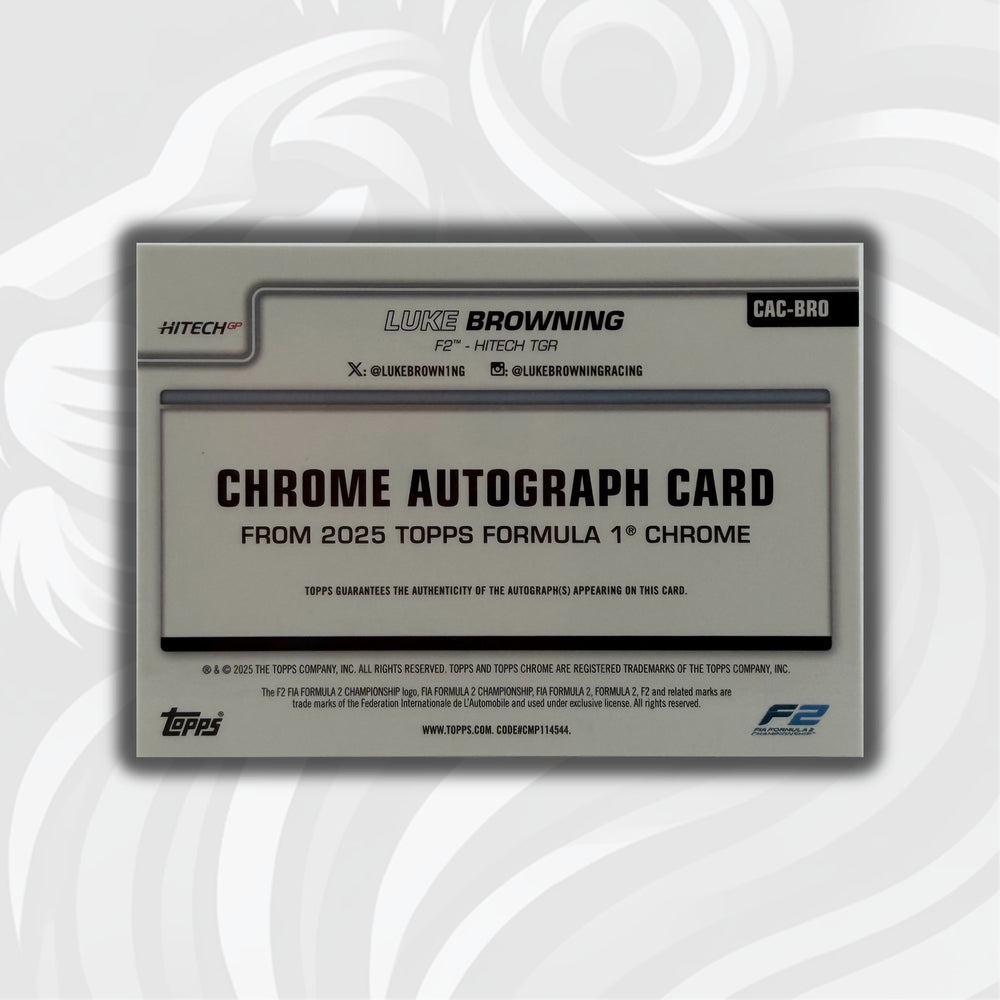 17/25 Luke Browning - 2025 Topps Chrome F2 - Orange Refractor Auto - Back