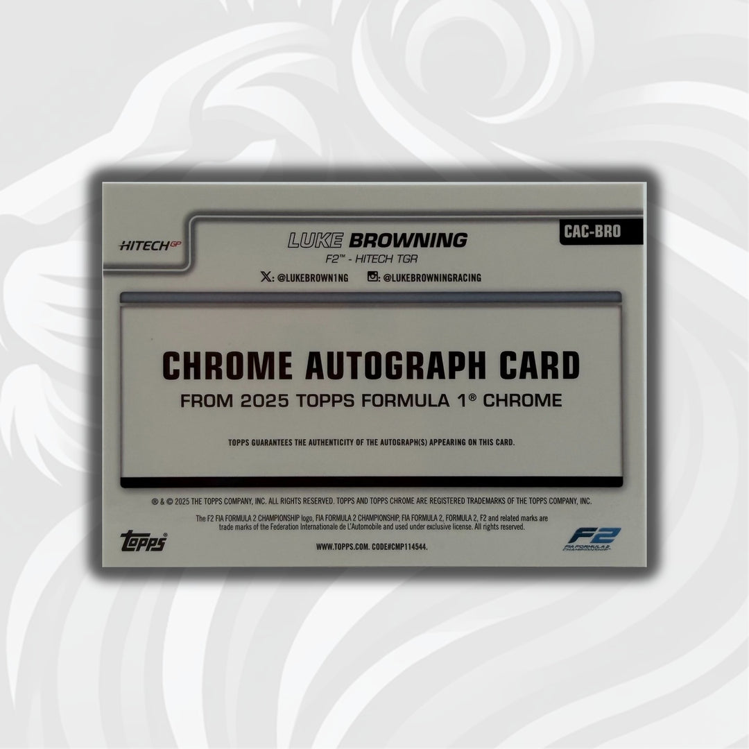 17/25 Luke Browning - 2025 Topps Chrome F2 - Orange Refractor Auto - Back