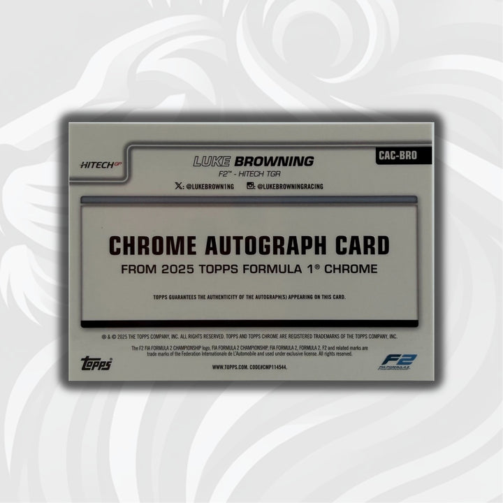 17/25 Luke Browning - 2025 Topps Chrome F2 - Orange Refractor Auto - Back
