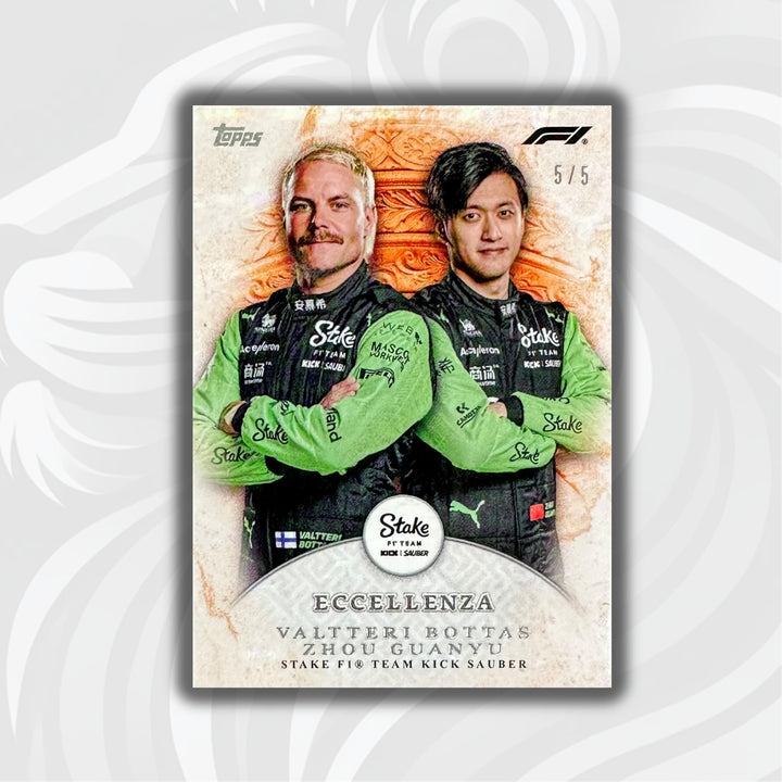 5/5 Stake - Valtteri Bottas / Zhou Guanyu - Squadra - Orange - 2024 Topps Eccellenza F1