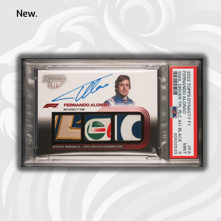 PSA 9 - 1/2 Fernando Alonso #SDTRA-FA - 2022 Topps Dynasty - Triple Relic Autograph
