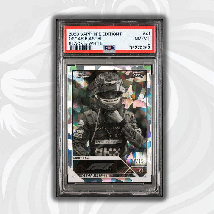 PSA 8 - 07/15 Oscar Piastri #41 - Black & White - Sapphire Edition - 2023 Topps Chrome F1 - Rookie Card