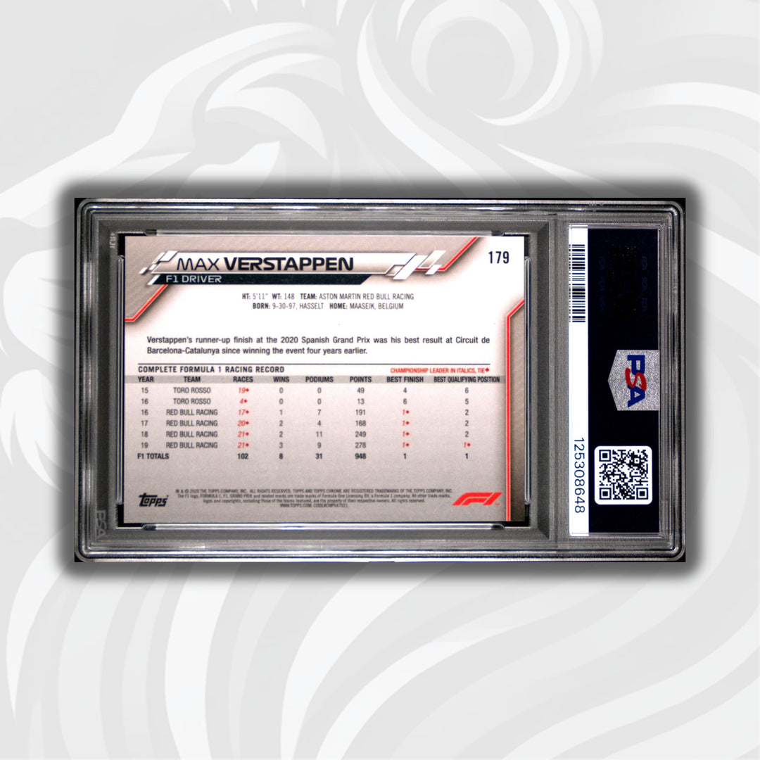 PSA 10 - Max Verstappen #179 - 2020 Topps Chrome F1 Sapphire Edition