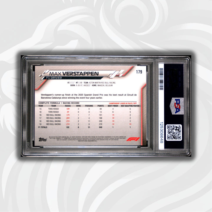 PSA 10 - Max Verstappen #179 - 2020 Topps Chrome F1 Sapphire Edition