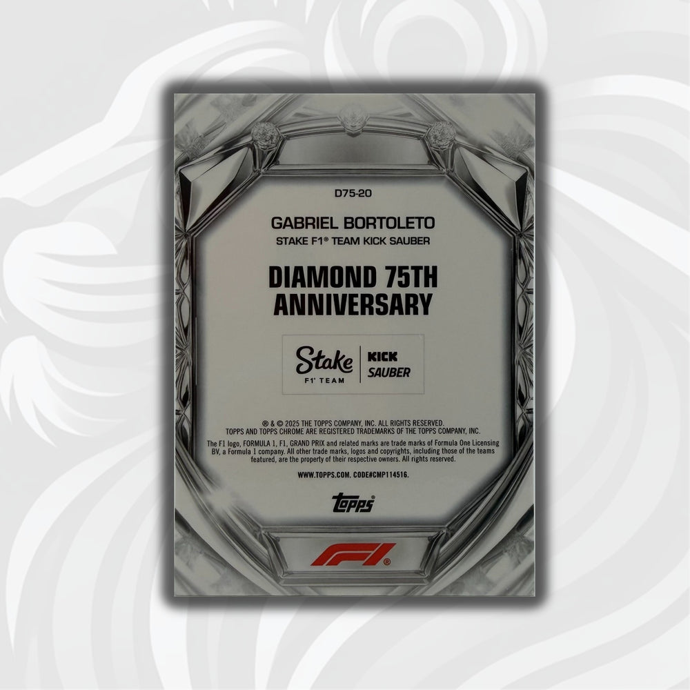 22/99 Gabriel Bortoleto #D75-20 - 2025 Topps Chrome F1 - Diamond 75th Anniversary Green - Back
