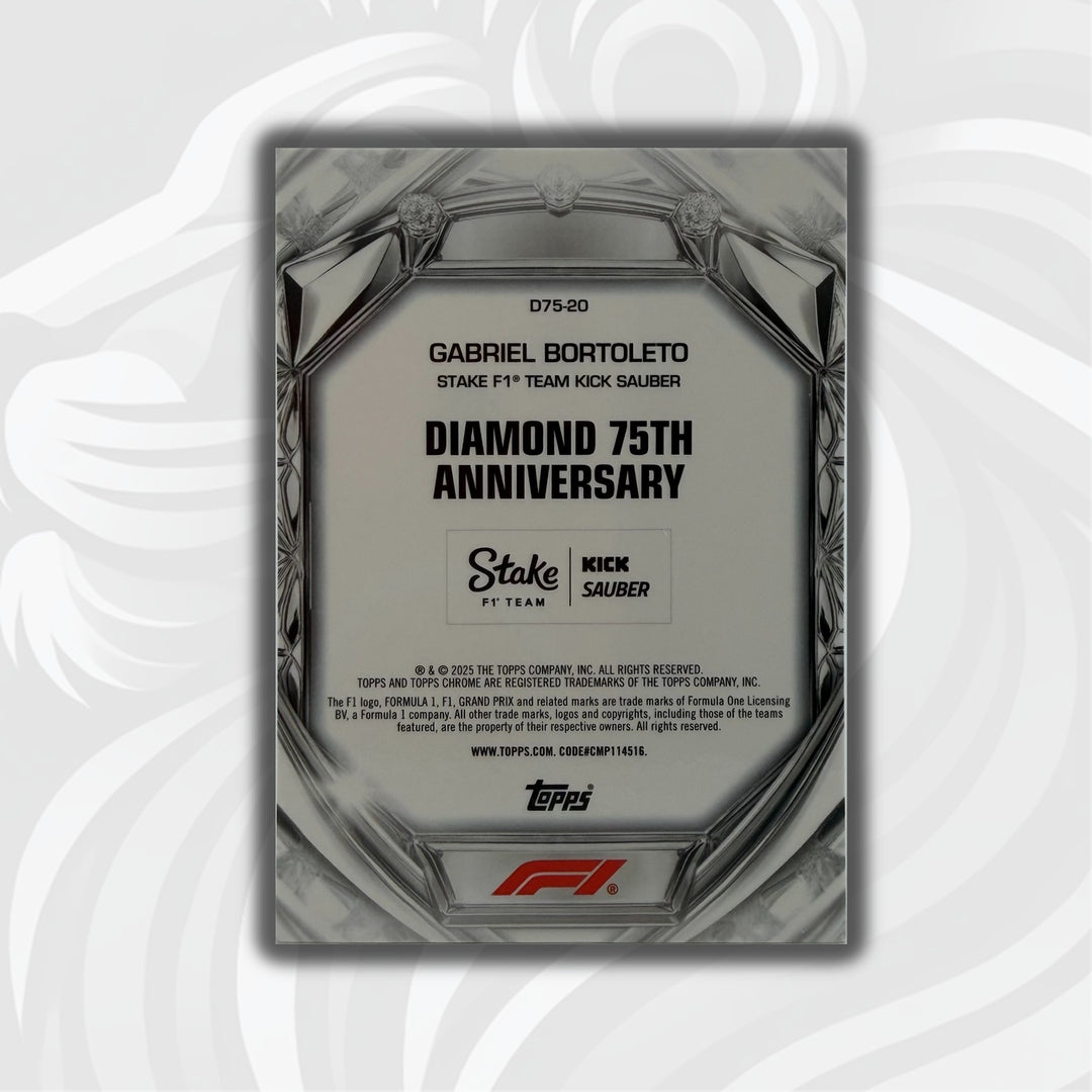 22/99 Gabriel Bortoleto #D75-20 - 2025 Topps Chrome F1 - Diamond 75th Anniversary Green - Back