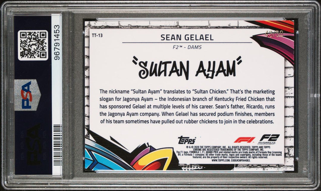 PSA 9 - 43/50 Sean Gelael #TT-13 - Track Tags - 2020 Topps Chrome F1 - Gold