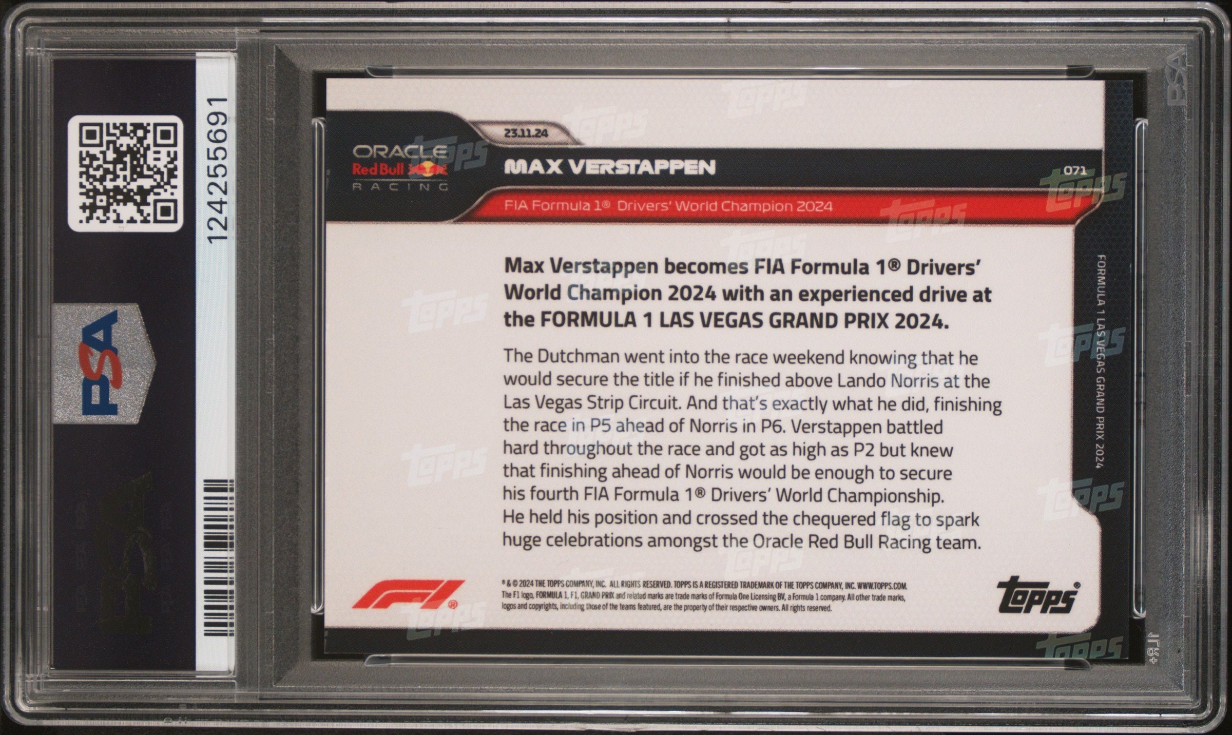 PSA 9 - Max Verstappen #71 - World Champion 2024 - 2024 Topps Now