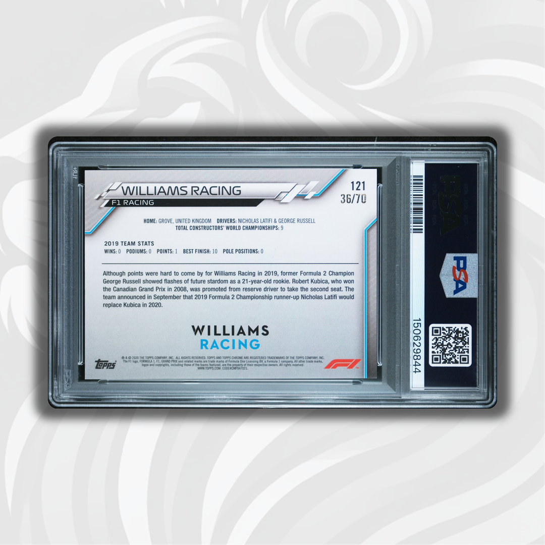 PSA 8 - 36/70 Williams Racing #121 - 2020 Topps Chrome F1 - Sapphire - 70th Anvrs