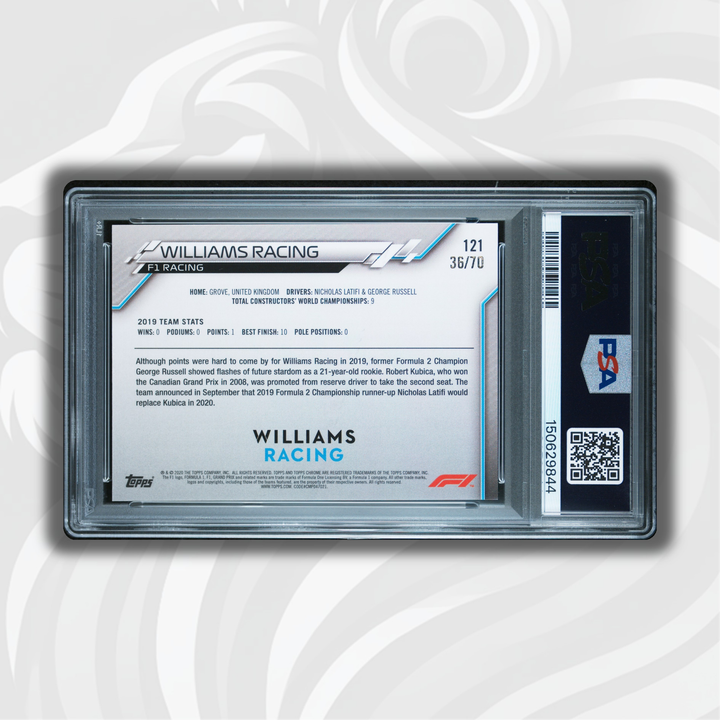 PSA 8 - 36/70 Williams Racing #121 - 2020 Topps Chrome F1 - Sapphire - 70th Anvrs