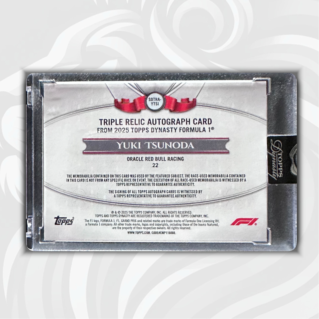 1/2 Yuki Tsunoda #SDTRA-YTSI - 2025 Topps Dynasty F1 - Triple Relic Auto