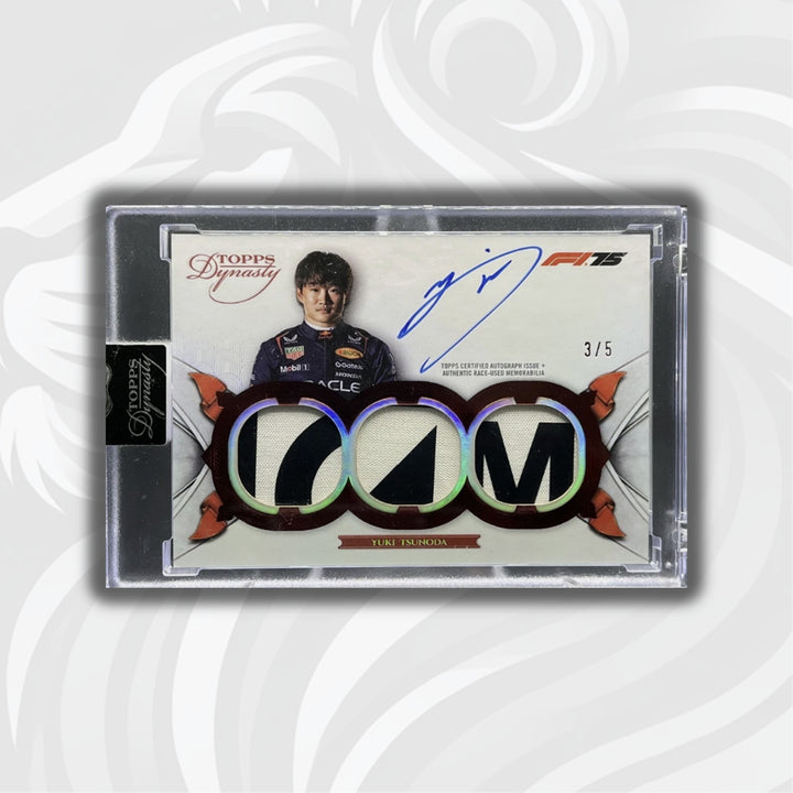 3/5 Yuki Tsunoda #SDTRA-YTS - Triple Relic Autograph - 2025 Topps Dynasty F1 75 - Front