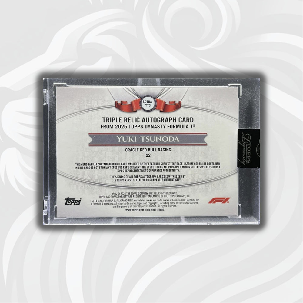 3/5 Yuki Tsunoda #SDTRA-YTS - Triple Relic Autograph - 2025 Topps Dynasty F1 75 - Back