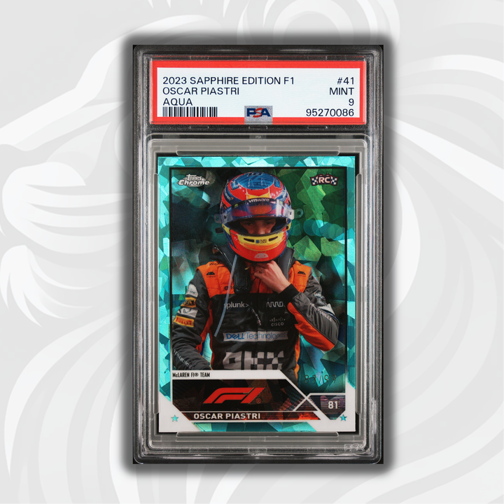 PSA 9 - 83/99 Oscar Piastri #41 - Aqua - Sapphire Edition - 2023 Topps Chrome F1 - Rookie Card