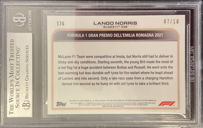 Beckett 9 - 07/10 - Lando Norris #174 - Sapphire Edition - Purple