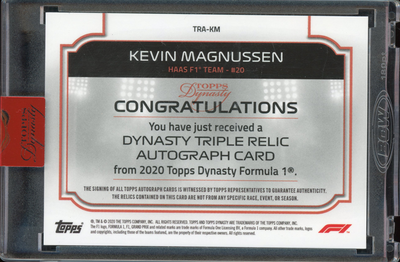 /10 Kevin Magnussen #TRA-KM - Triple Relic Auto - 2020 Topps Dynasty F1