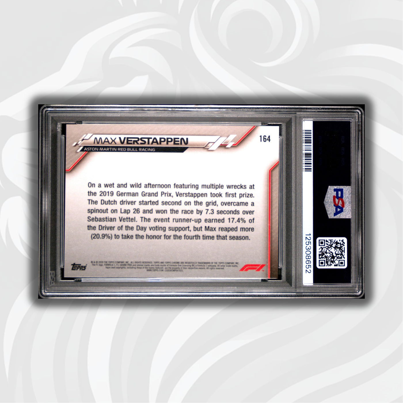 PSA 10 - Max Verstappen #164 - 2020 Topps Chrome F1 Sapphire Edition - Grand Prix - Driver of the Day Germany