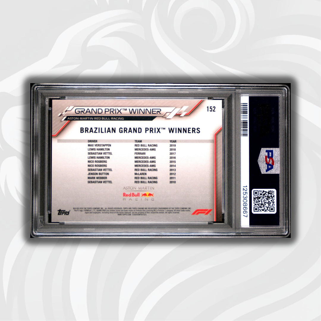 PSA 10 - Max Verstappen #152 - 2020 Topps Chrome F1 Sapphire Edition - Grand Prix Winner Brazil