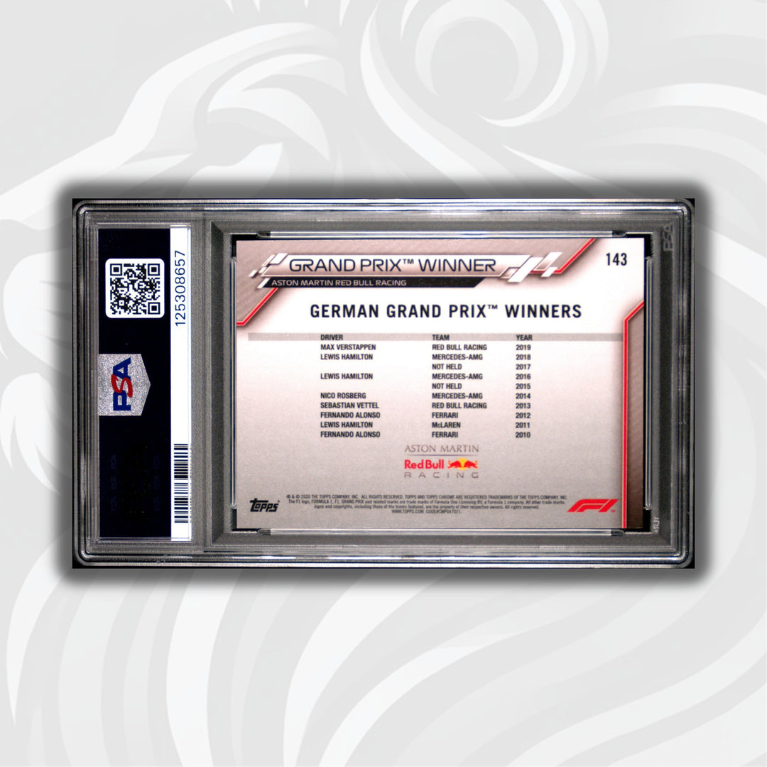 PSA 10 - Max Verstappen #143 - 2020 Topps Chrome F1 Sapphire Edition - Grand Prix Winner Germany