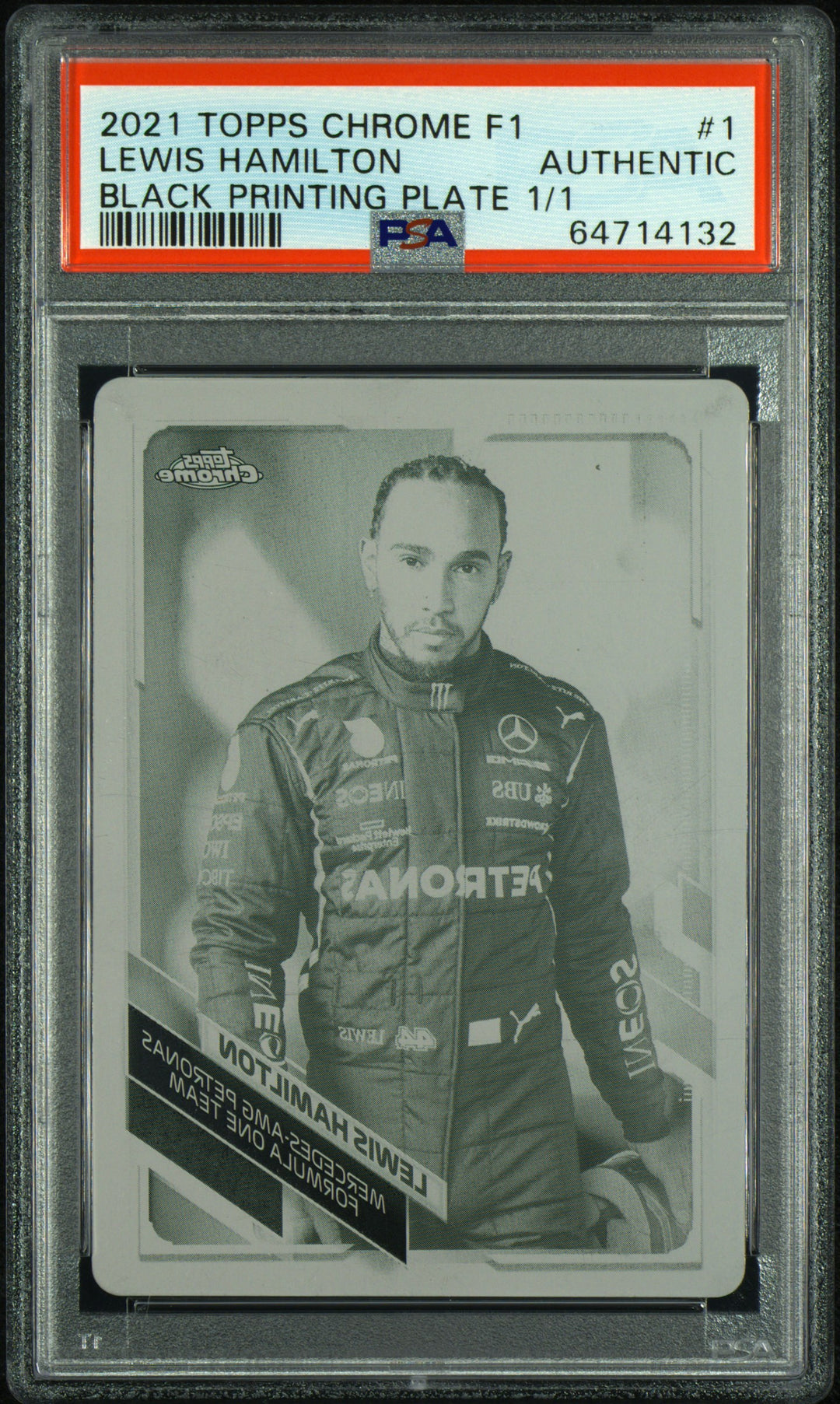 1/1 Black Printing Plate - Lewis Hamilton #1 - 2021 Topps Chrome F1