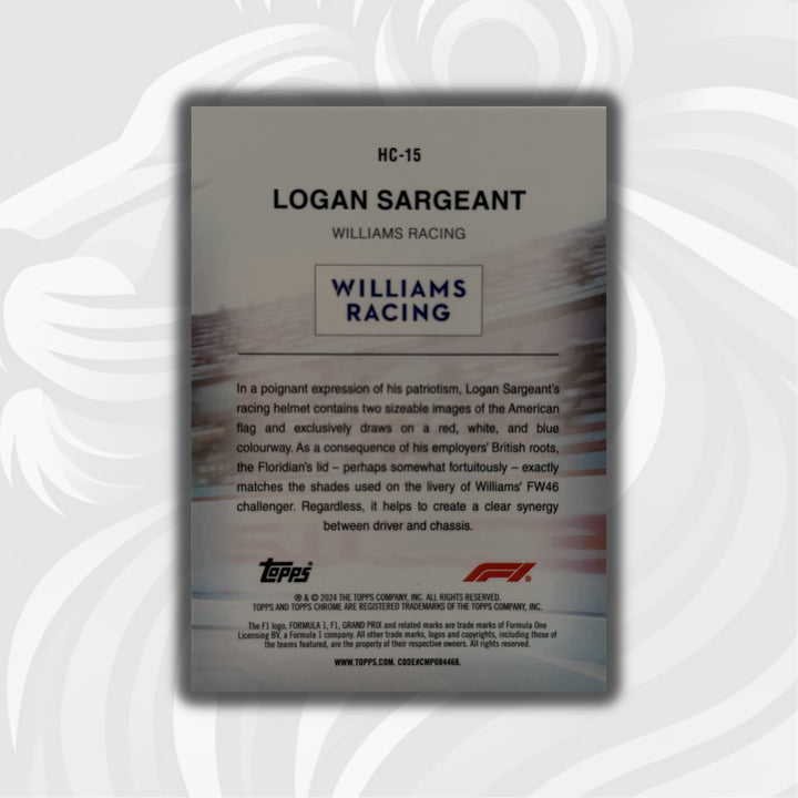 06/50 Logan Sargeant #HC-15 - 2024 Topps Chrome F1 - Helmet Collection Gold Refractor