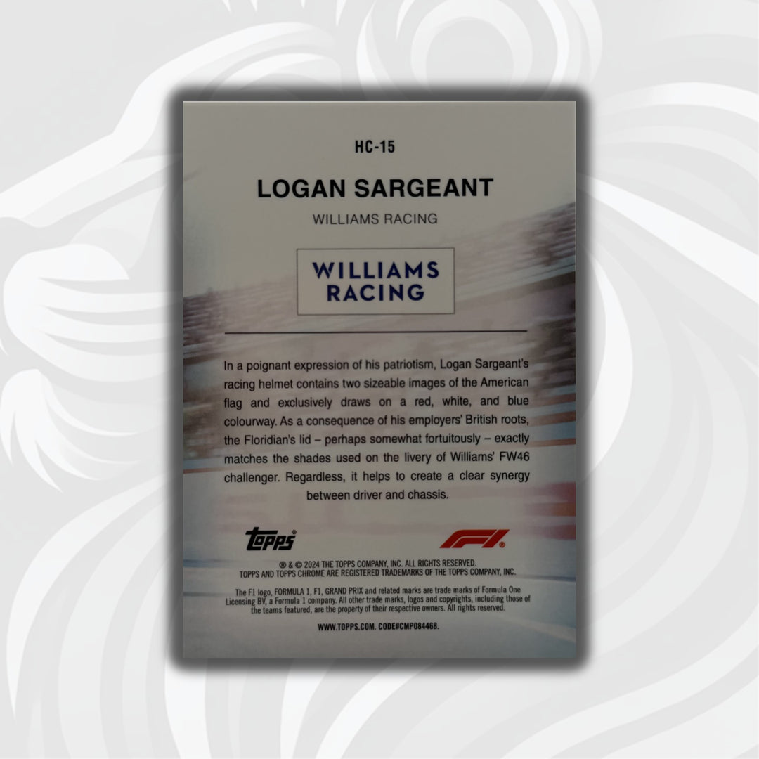 04/10 Logan Sargeant #HC-15 - 2024 Topps Chrome F1 - Helmet Collection Purple Refractor