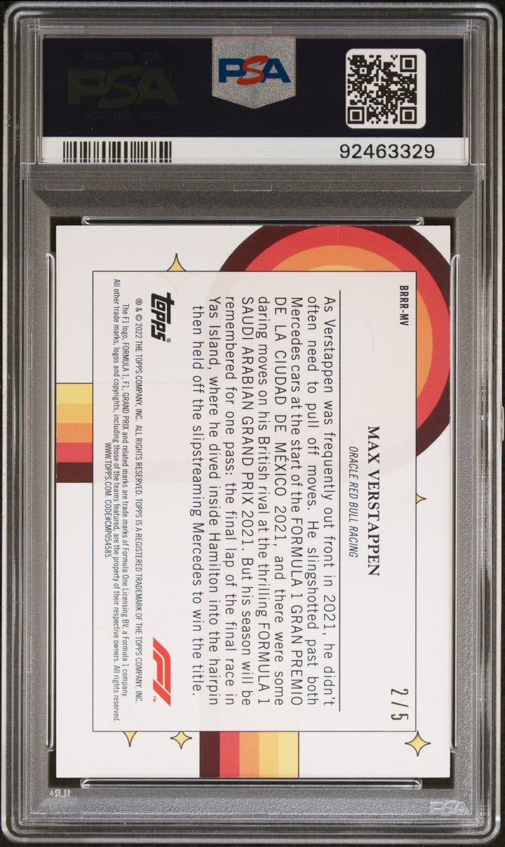 PSA 9 - 2/5 Max Verstappen #BRRRMV - Red - 2022 Topps Formula 1