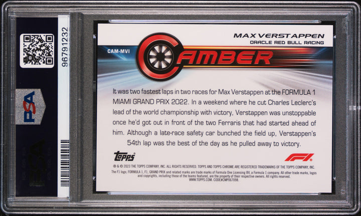 PSA 10 - 08/25 Max Verstappen #CAMMVI - Camber Orange - 2023 Topps Chrome F1