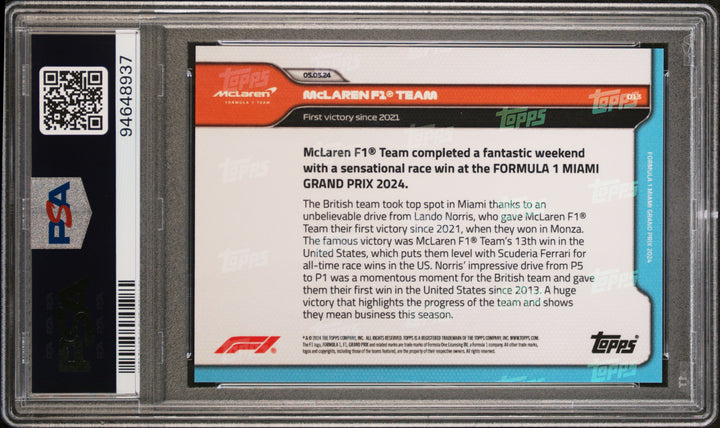 PSA 10 - 09/10 McLaren #13 - Blue - 2024 Topps Now