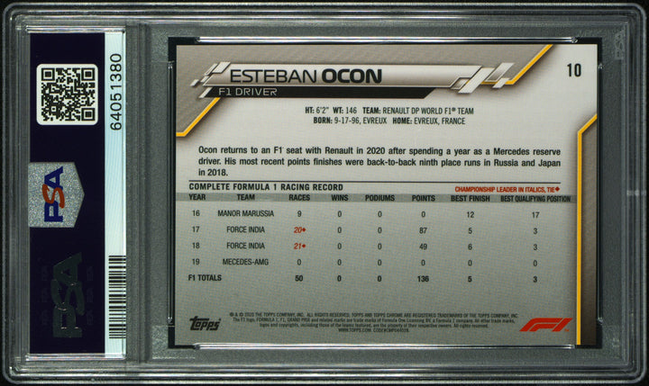 PSA 7 - 5/5 Lando  Norris #166 - Sapphire - Red - 2020 Topps Chrome F1