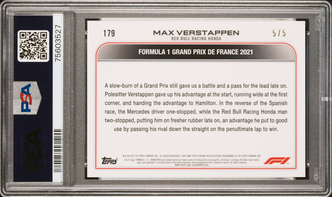 PSA 9 - /5 Max Verstappen #179 - Sapphire - Red - 2022 Topps Chrome F1