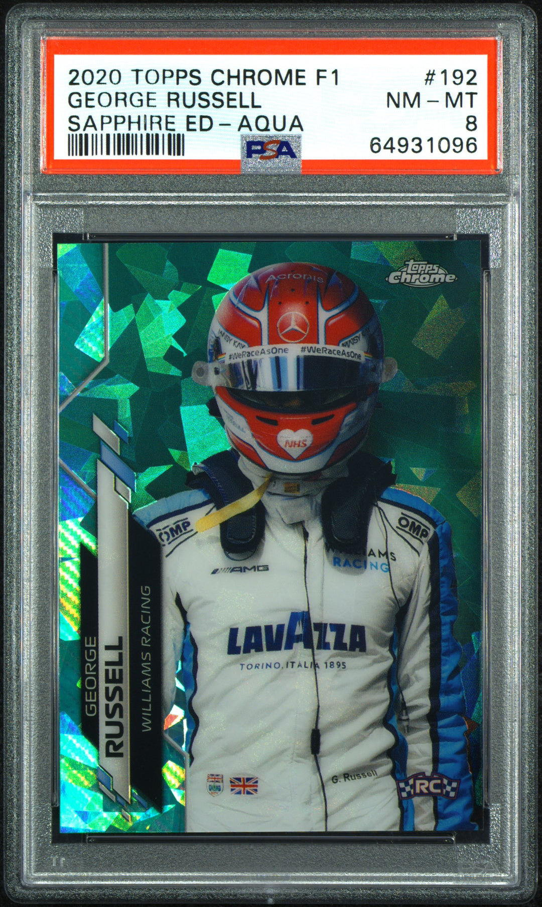 PSA 8 - RC - 66/99 George Russell #192 - Sapphire - Aqua - 2020 Chrome F1