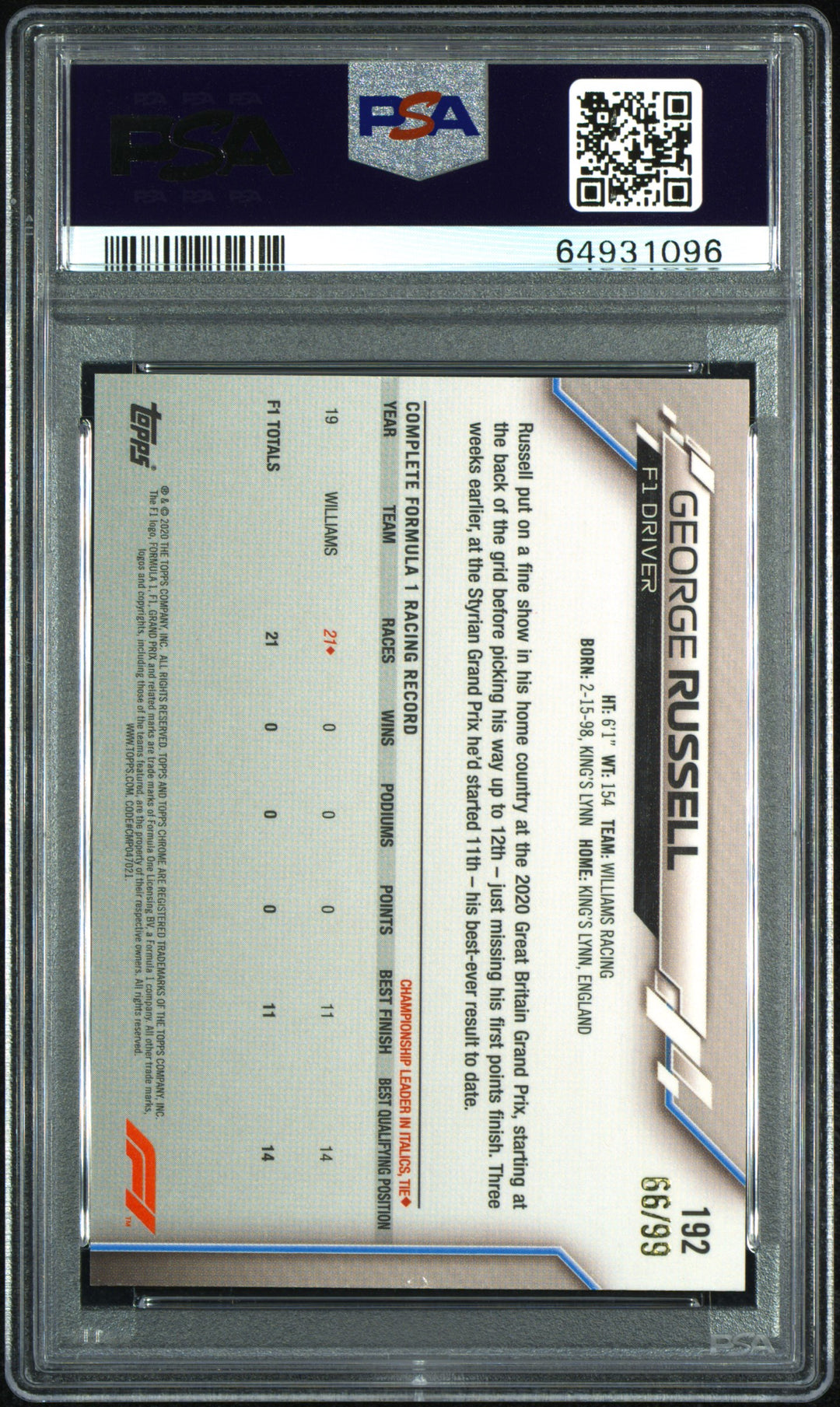 PSA 10 - Esteban Ocon #10 - Topps Chrome 2020