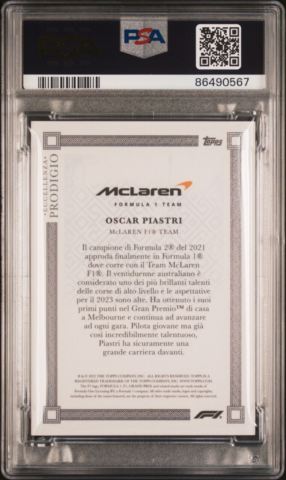 PSA 9 - /75 Oscar Piastri - Rookie - Prodigio Gray - 2023 Topps Eccellenza F1