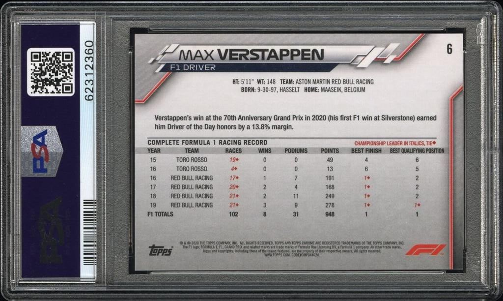 PSA 10 - Max Verstappen #6 - 70TH Anniversary - Orange - 2020 Topps Chrome F1