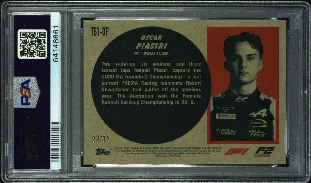 PSA 10 - 22/25 Oscar Piastri #T61OP - Orange - 2021 Topps Chrome F1 - POP3