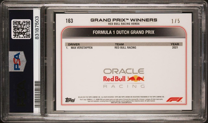 PSA 9 - /5 Max Verstappen #163 - Sapphire - Red - 2022 Topps Chrome F1