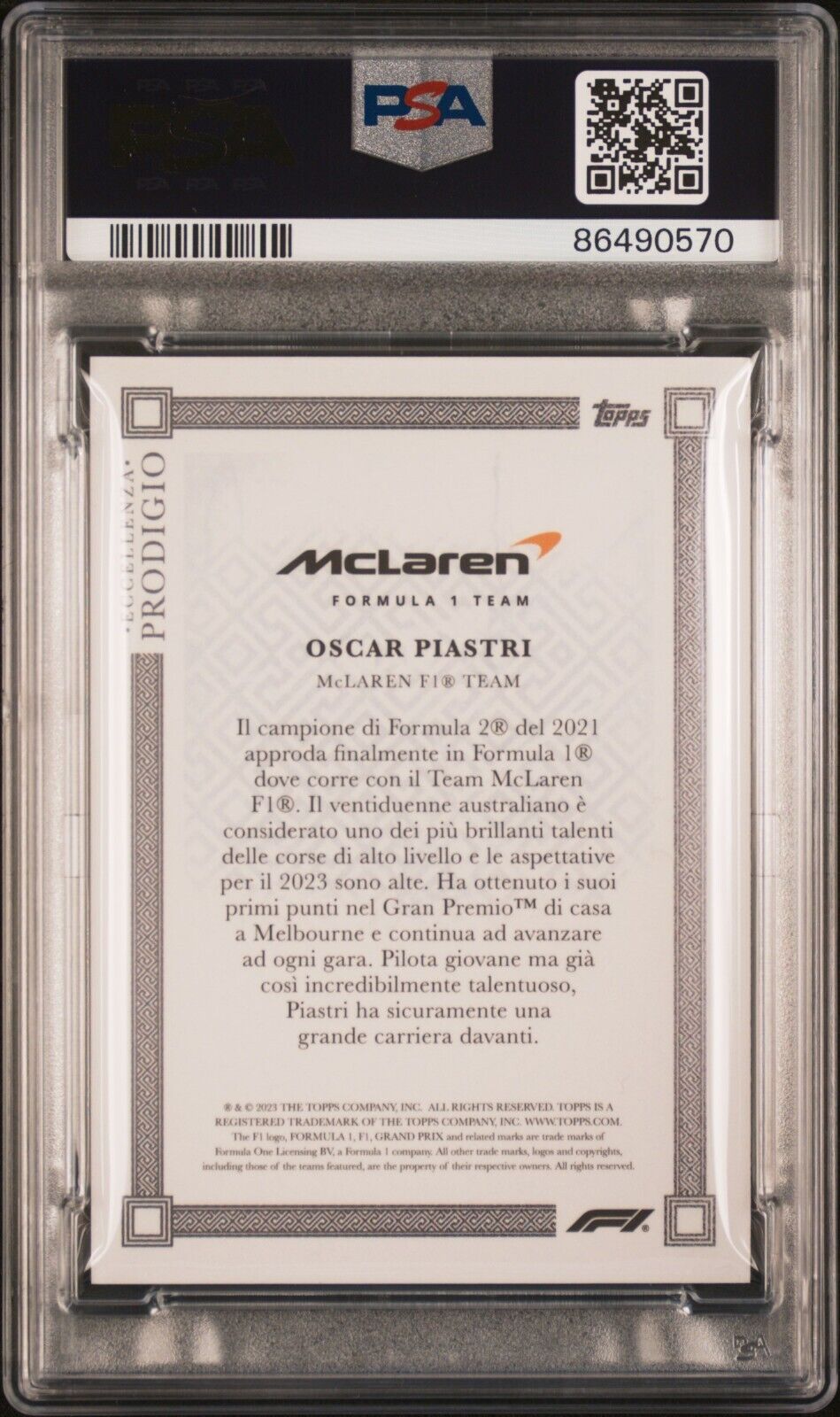 PSA 10 - /75 Oscar Piastri - Rookie - Prodigio Gray - 2023 Topps Eccellenza F1