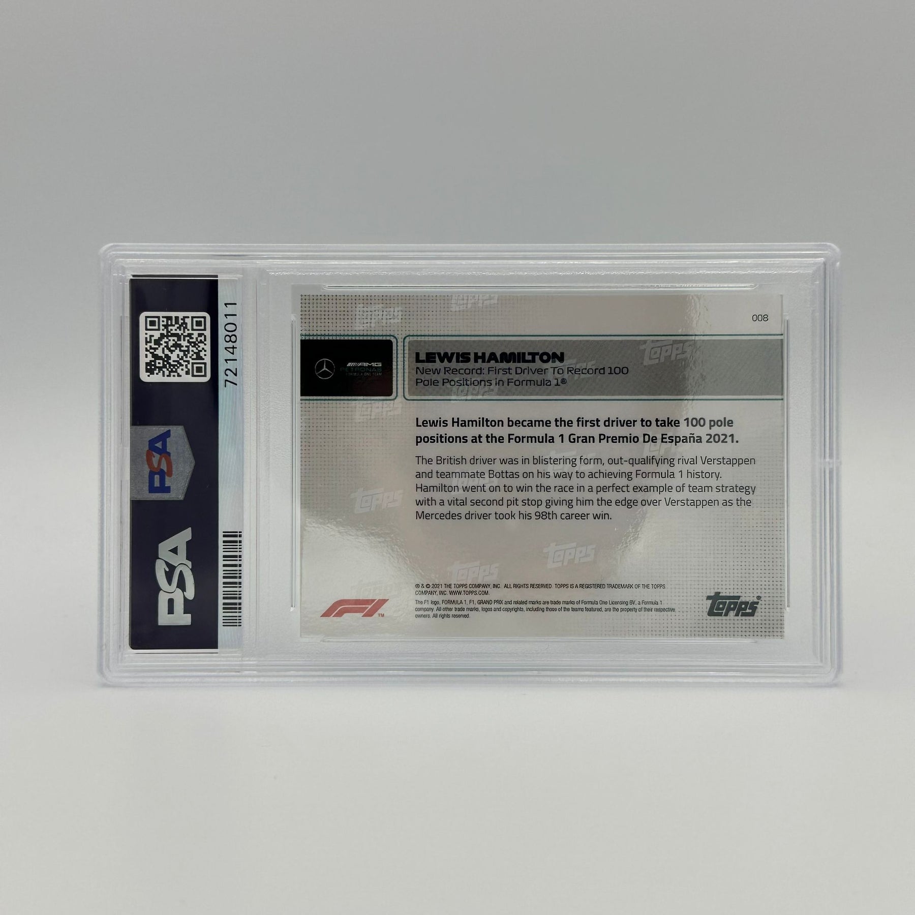 Lewis Hamilton Mercedes 2021 Topps Now F1 Card #8 – 100 Pole Positions Commemorative Card