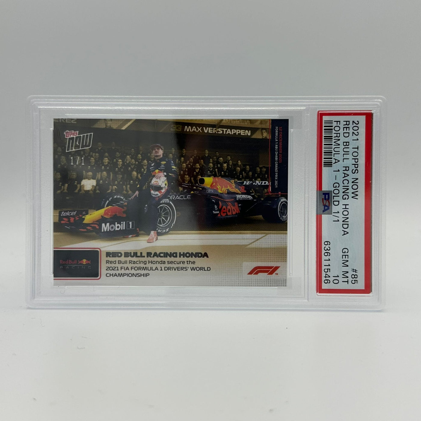 PSA 10 - 1/1 Max Verstappen Gold #85 - Secure The Drivers' World Championship