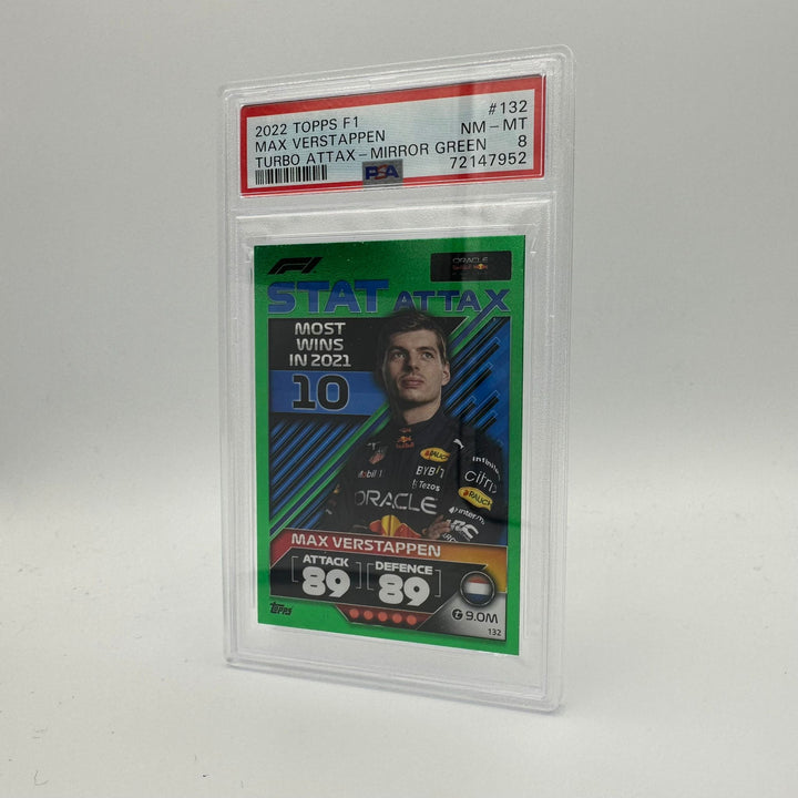 PSA 8 - 332/500 - Max Verstappen #132 - Stat Attax - Mirror Green