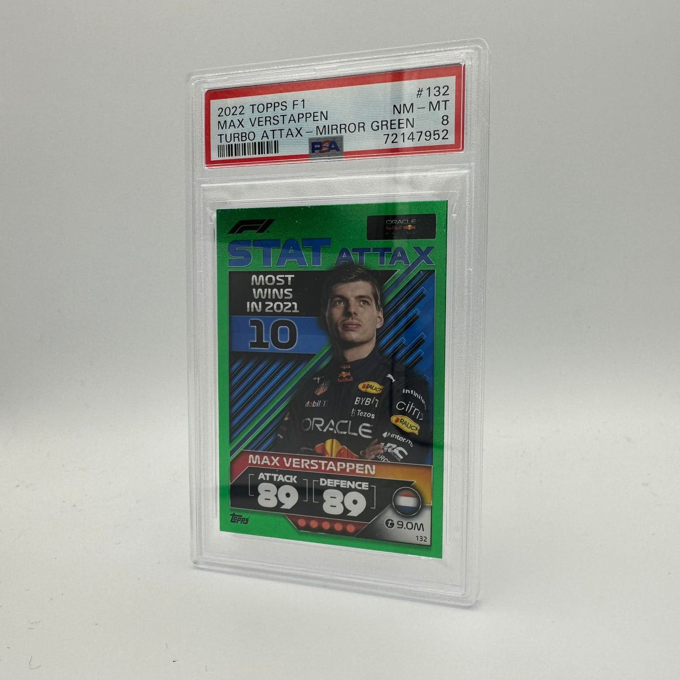 PSA 8 - 332/500 - Max Verstappen #132 - Stat Attax - Mirror Green