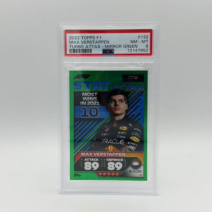 PSA 8 - 332/500 - Max Verstappen #132 - Stat Attax - Mirror Green