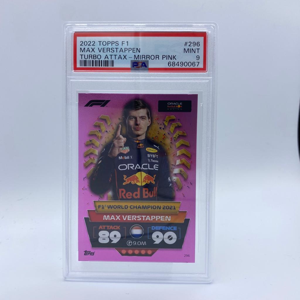 PSA 9 - Max Verstappen #296 Pink - F1 World Champion - Turbo Attax 202 Authenticsgg PSA 9 - Max Verstappen #296 Pink - F1 World Champion - Turbo Attax 202 Authenticsgg